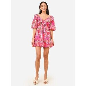 Banjanan Scorpio Dress Women's Size XS Techni Floral Magenta Mini Dress